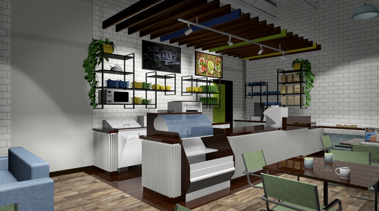 Interior conceptual rendering of the Steel Grounds Café
