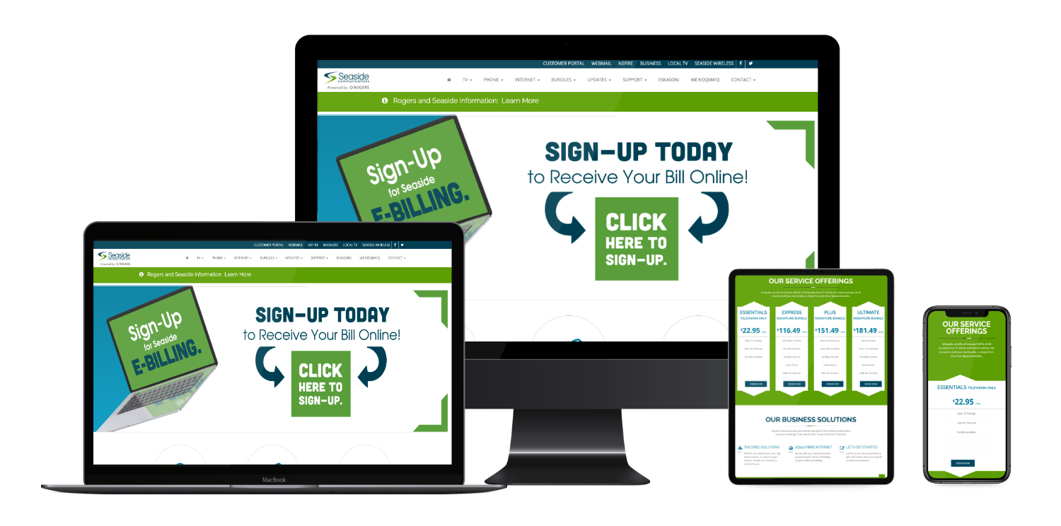 Website layout for Seaside Communications